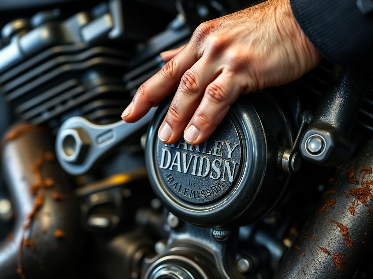 Mechanic working on a V-twin engine