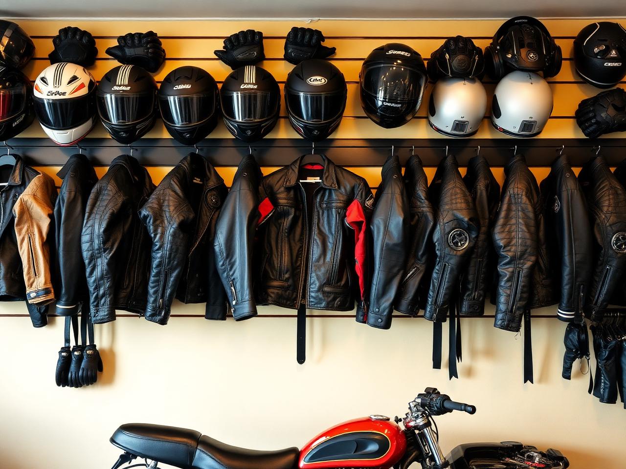 Helmets, jackets and gear wall